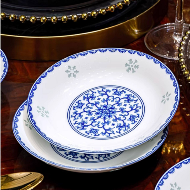 汉茗青花禅悦高端玲珑套装六人食 30件套景德镇高档大套组碗盘