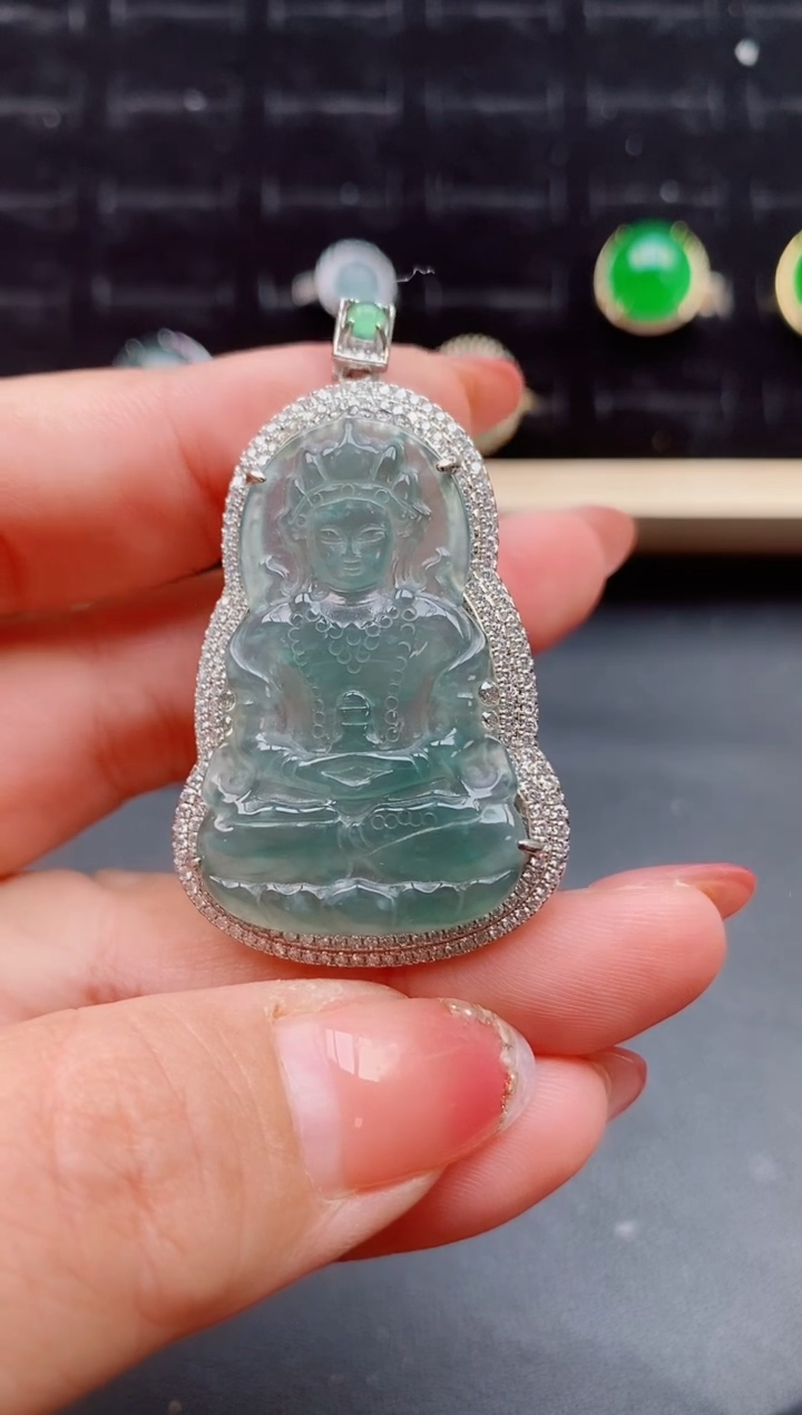 【闪购商品】翡翠吊坠(赠链)银S925镶嵌085850