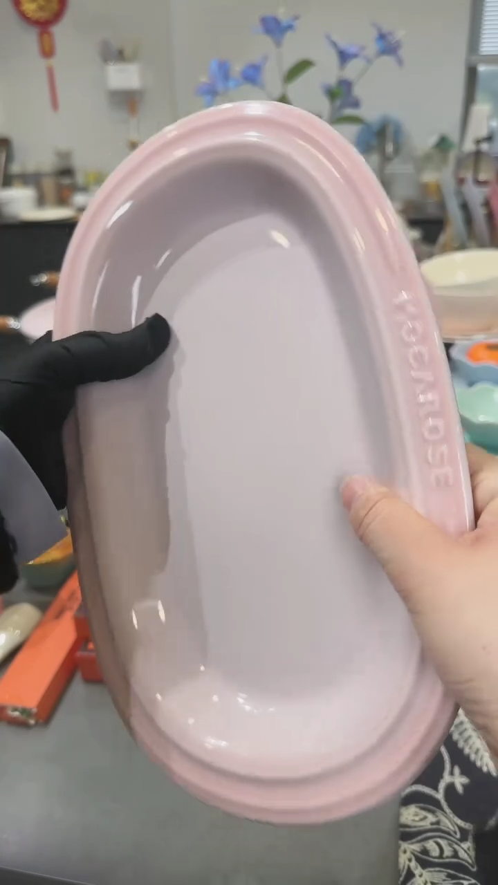 【闪购商品】瓷方形炻彩咖喱盘28cm-樱花粉