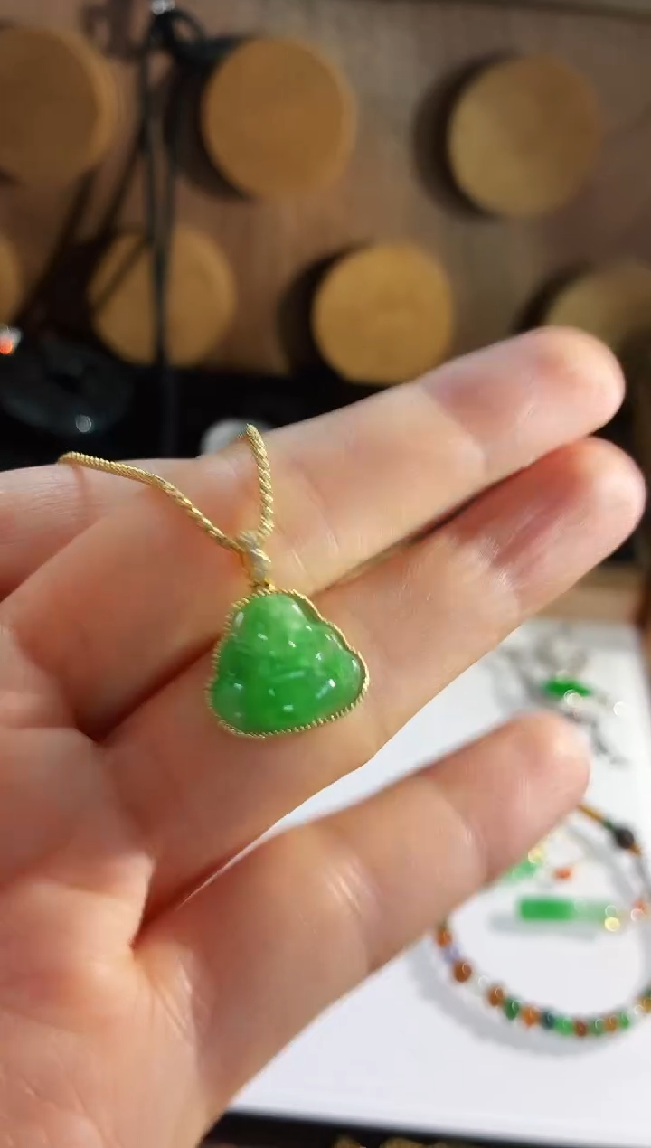 吊坠(不含链)18K金镶嵌翡翠吊坠