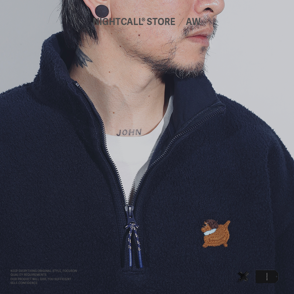 NIGHTCALL / AW 手工小狗立领半拉链 泰迪绒套头卫衣外套 羊羔绒