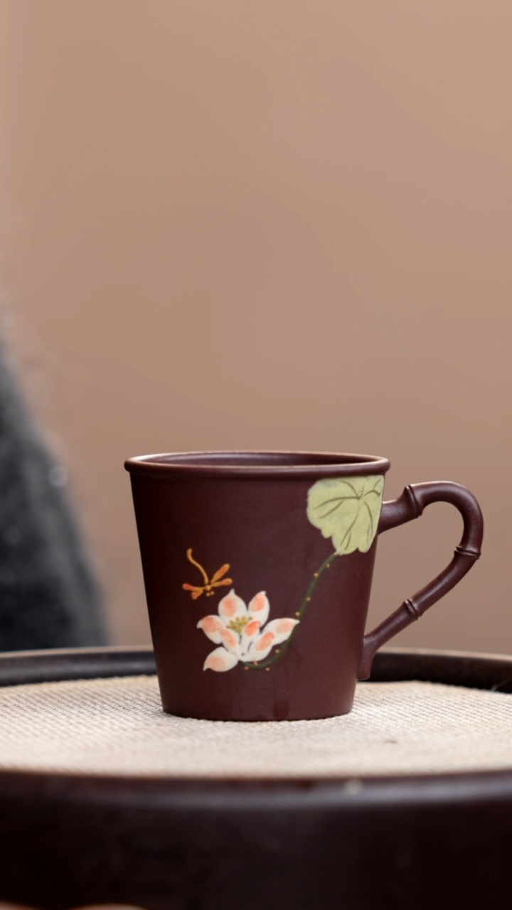 【闪购商品】紫砂茶壶紫泥竹节手把杯荷花