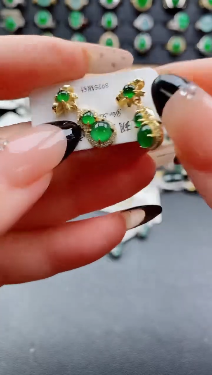 银S925镶嵌翡翠耳饰121