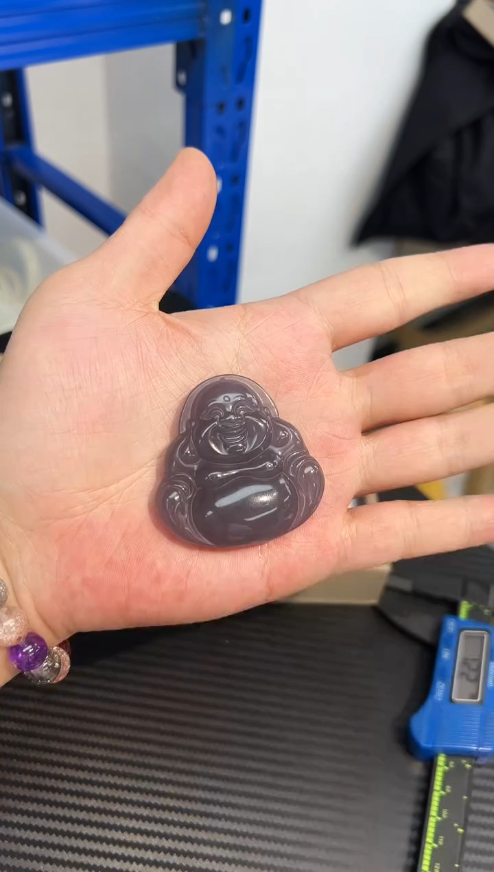 精美烟紫弥勒佛吊坠，配链子