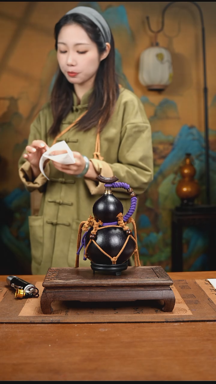 YM034复古网兜款天然酒葫芦（一物一拍）