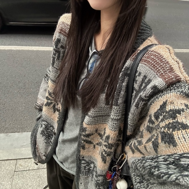 HELLOTANGO《挪威森林》小众设计费尔岛系列提花开衫毛衣77190#