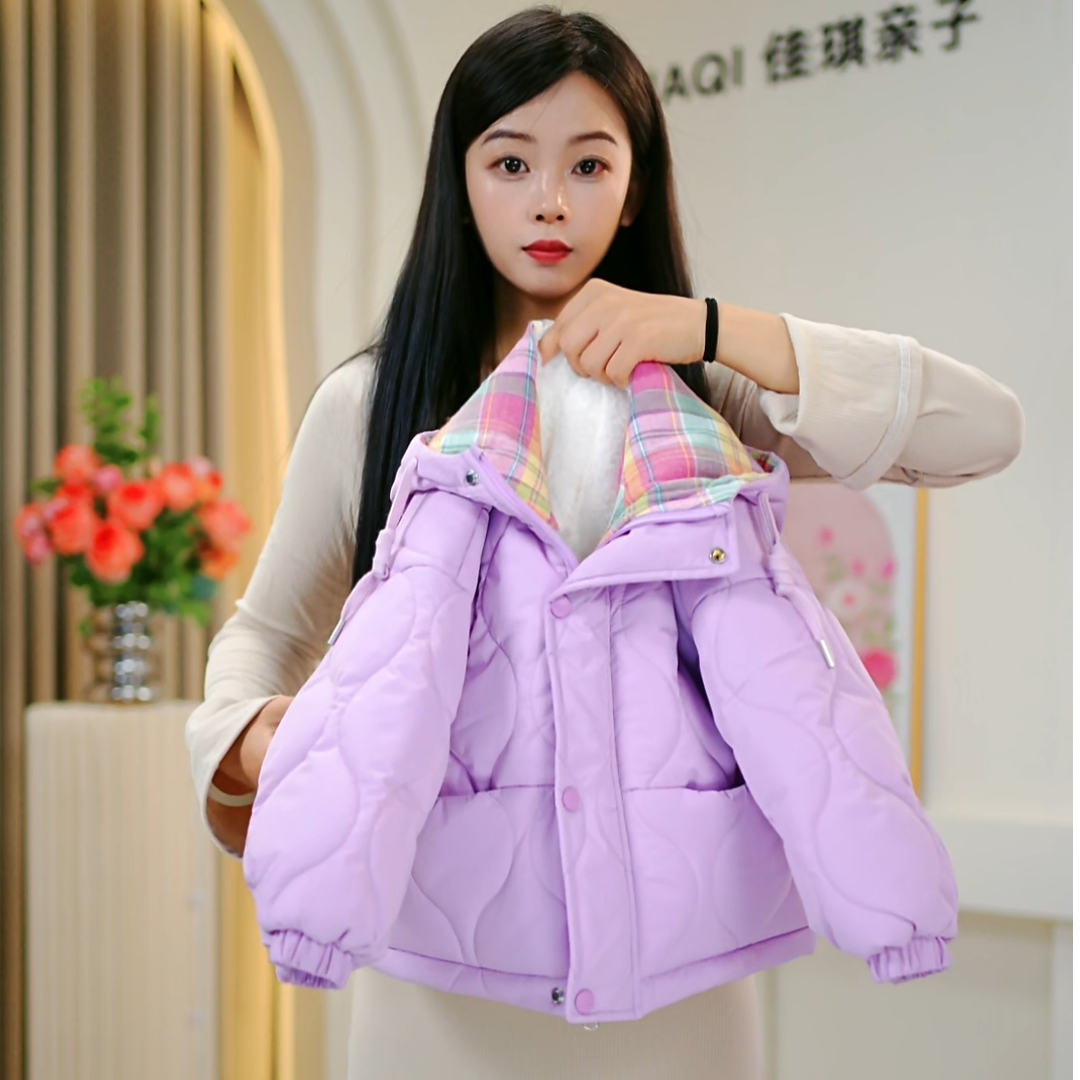 【佳琪妈】2025冬季女童新款紫色极寒系列加棉加厚连帽外套-7144#