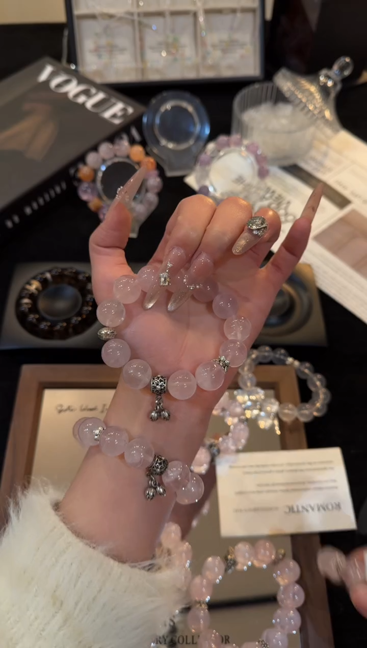 合金手链水晶粉水晶x2963