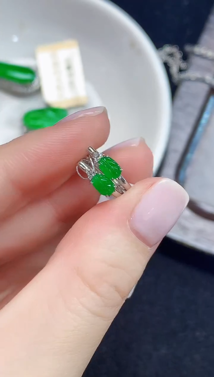 18K金镶嵌翡翠耳饰L2005多样性发其一