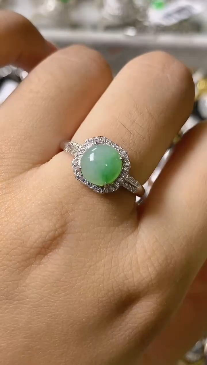 翡翠戒指银S925镶嵌百内无证书