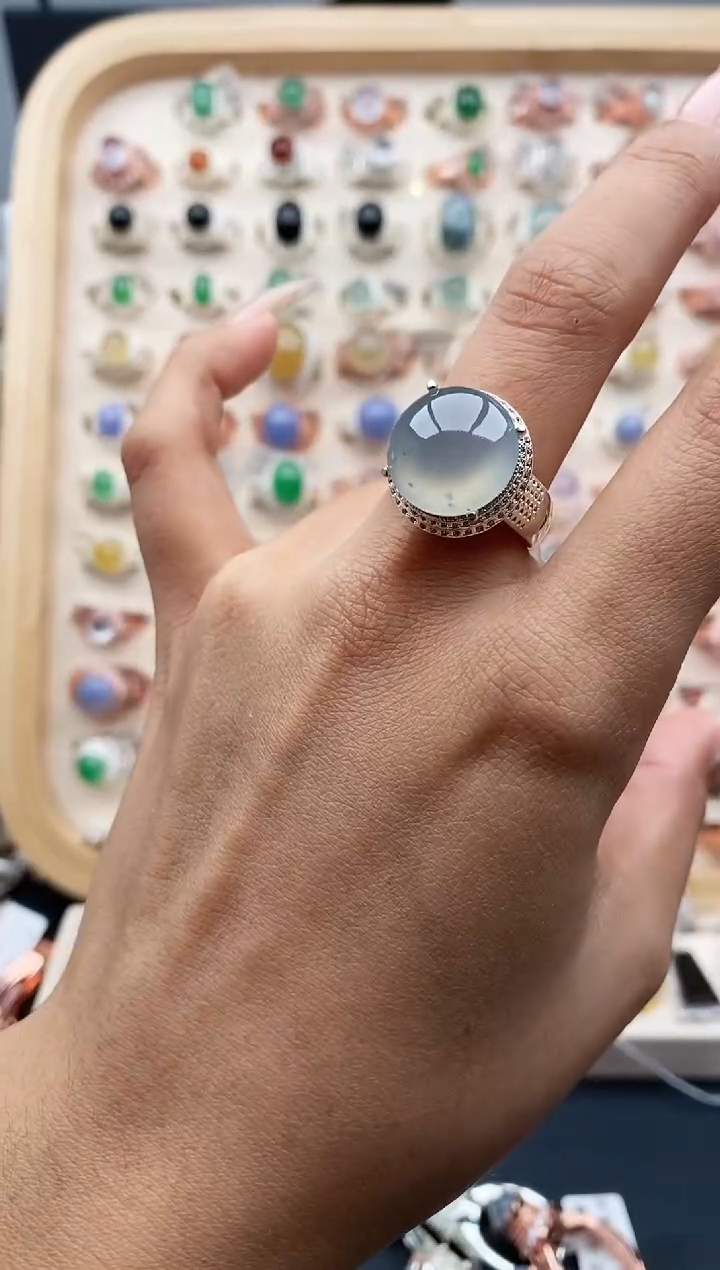 【闪购商品】翡翠戒指银S925镶嵌缅甸天然A货翡翠333  8+1