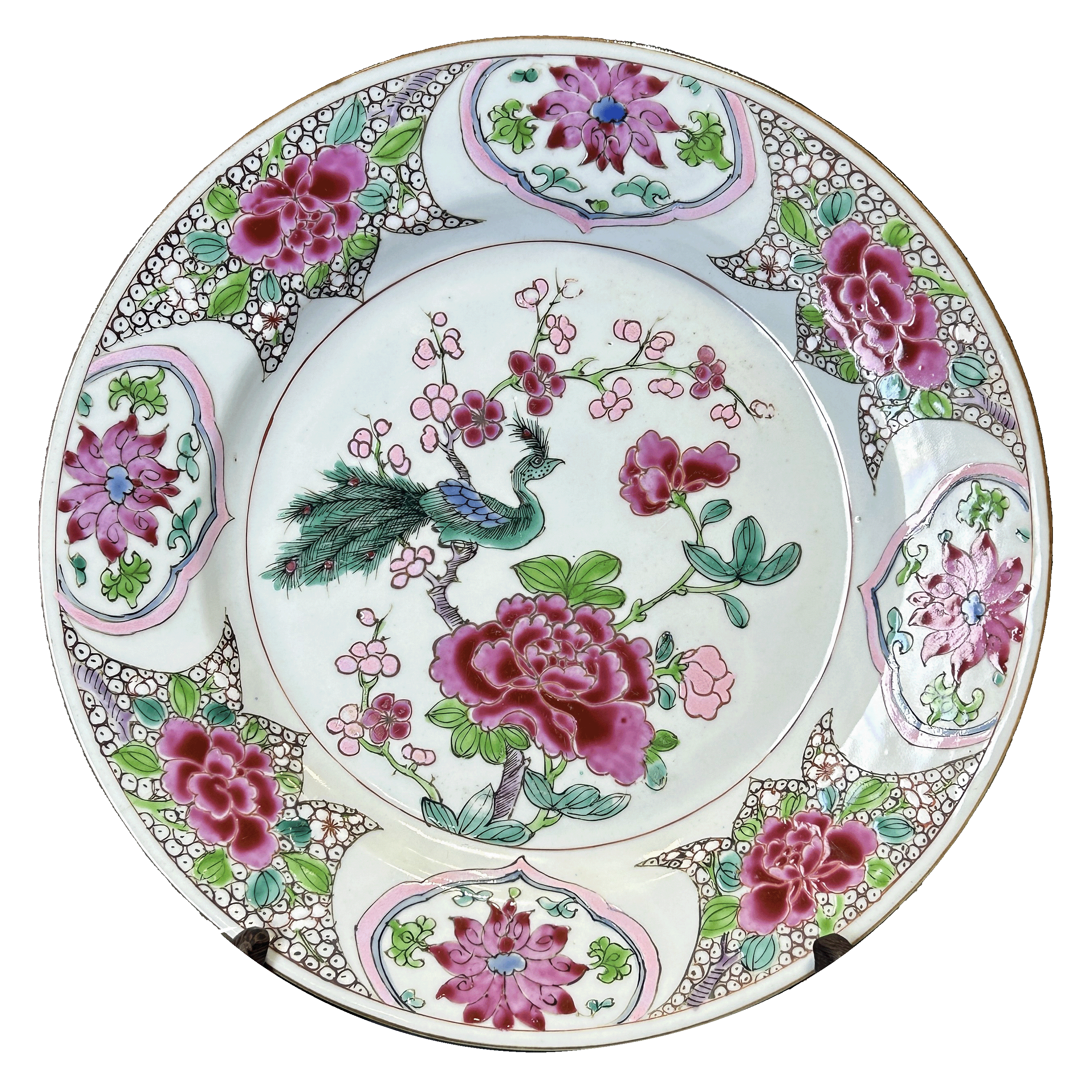 25200383x粉彩凤凰牡丹纹盘
