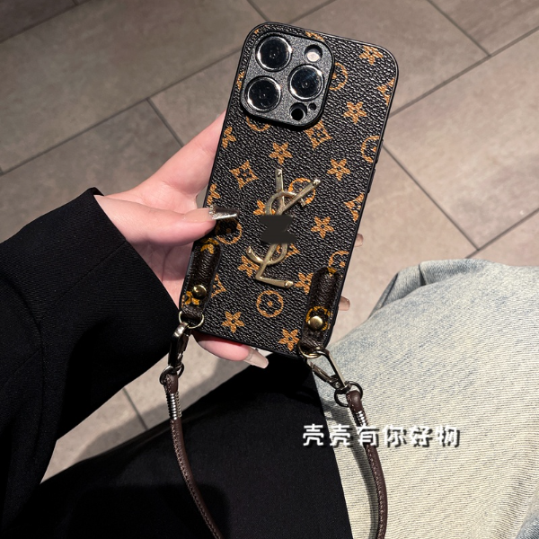 适用苹果华为荣耀oppo/vivo小米手机壳老花纹杨树林高级感斜挎绳