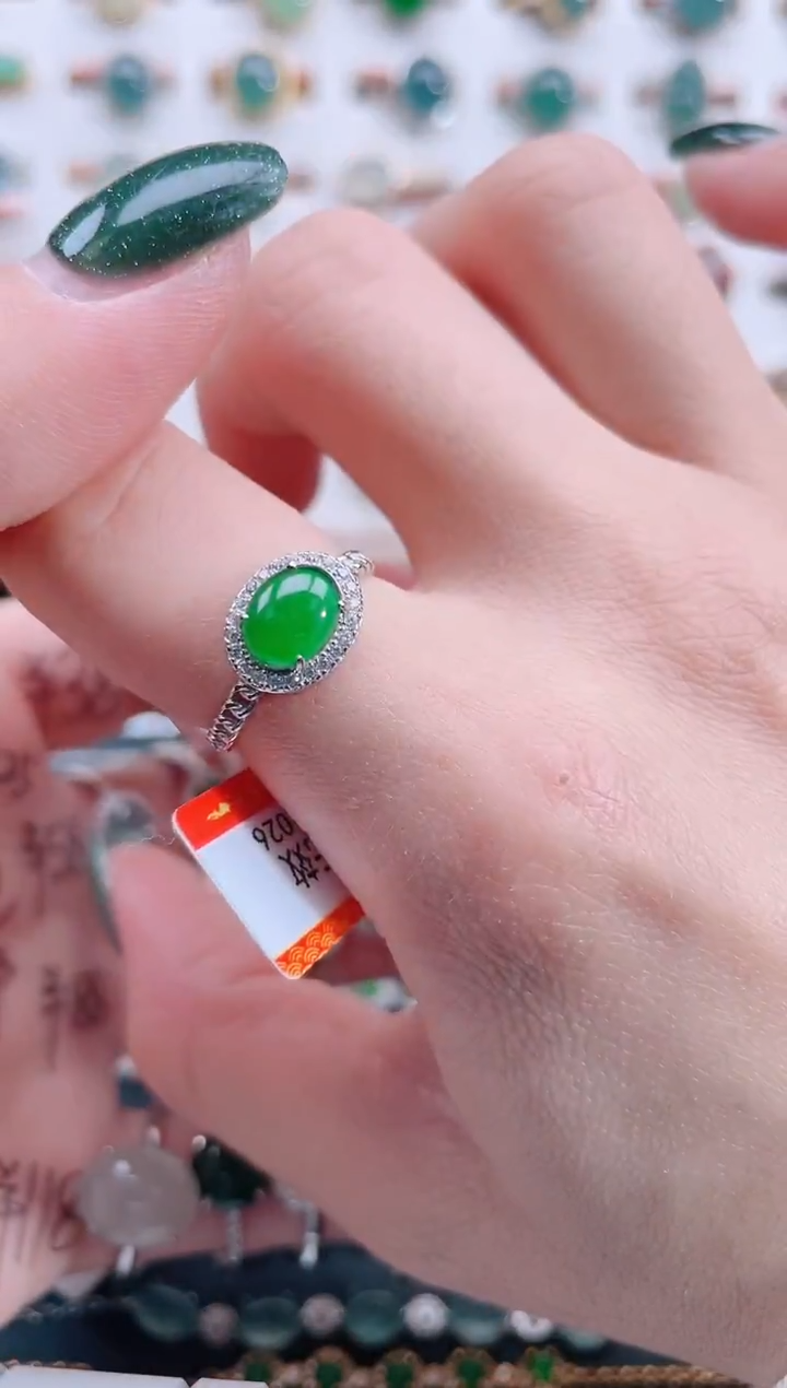 银S925镶嵌戒指翡翠天然翡翠