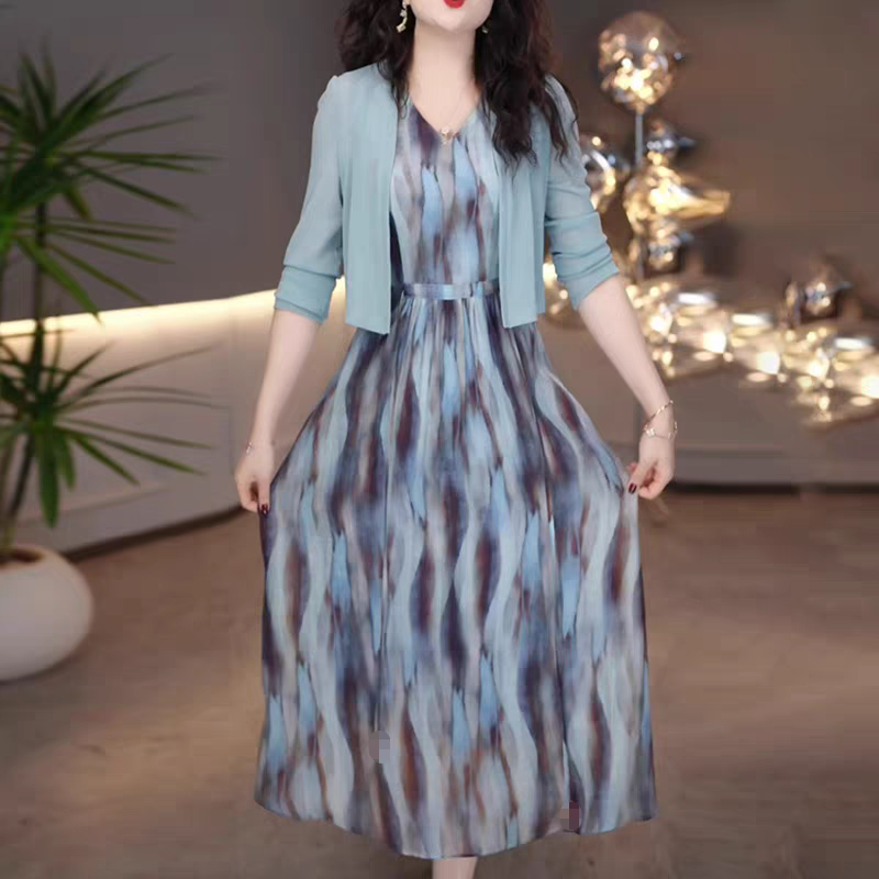 K2000新款两件套连衣裙夏季时尚显瘦气质针织长袖H4