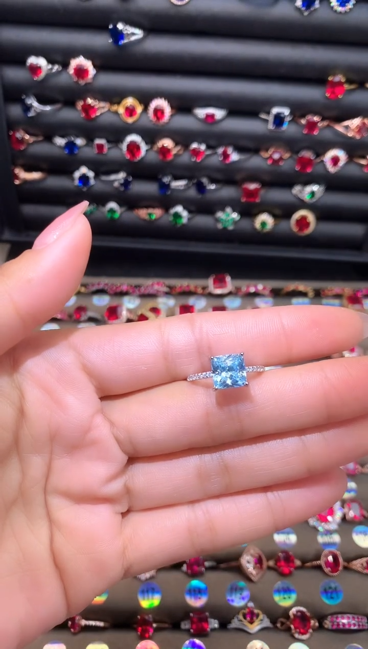 【闪购商品】海蓝宝石戒圈银S925镶嵌8