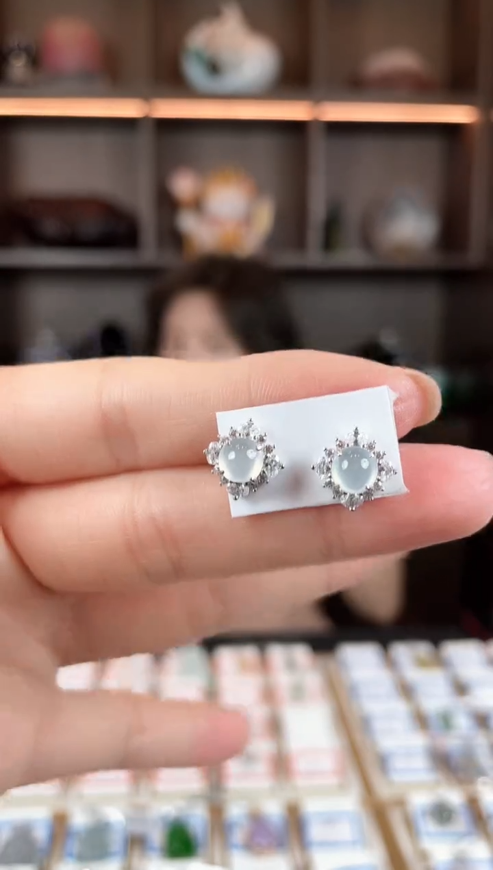 【闪购商品】翡翠耳饰银S925镶嵌【宝妈珠宝精选】BM000153天然翡翠