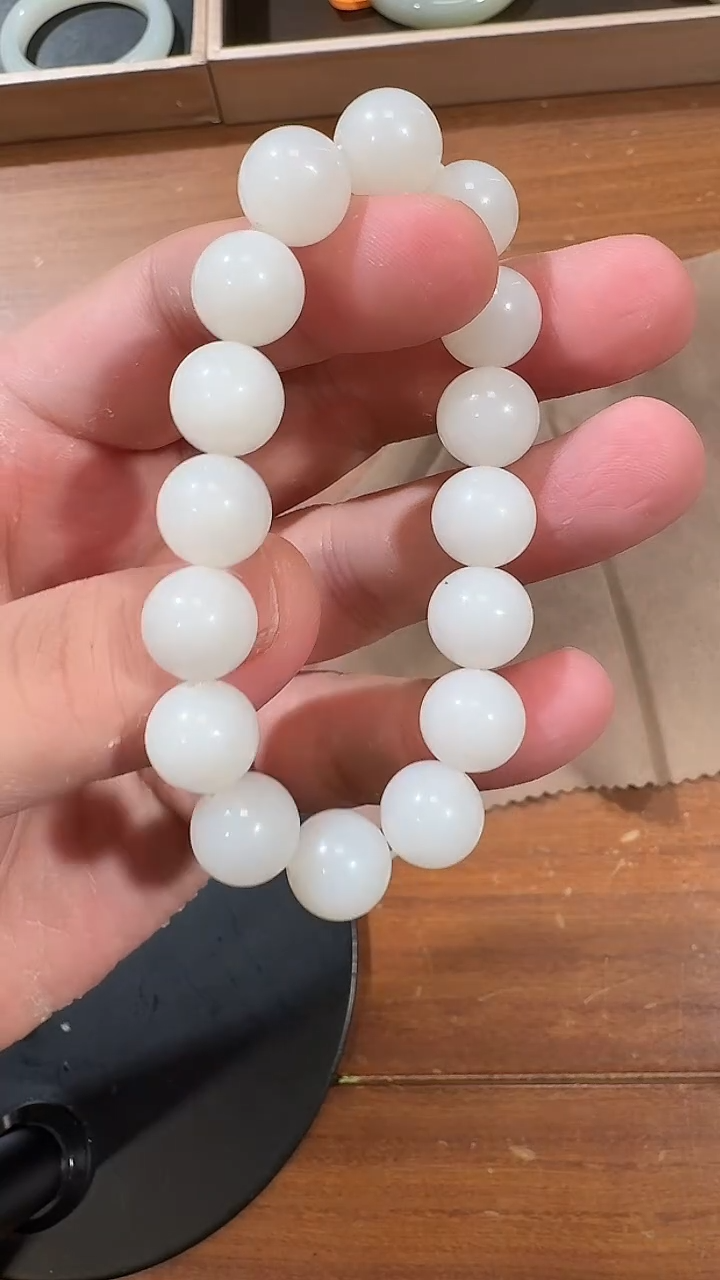 【闪购商品】和田玉手串未镶嵌1314 白玉12mm圆珠手串