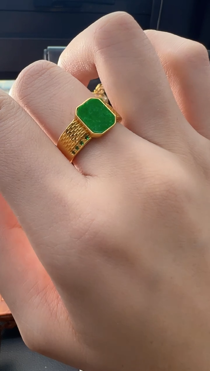 【闪购商品】翡翠戒指银S925镀金镶嵌天然缅甸翡翠A货戒指