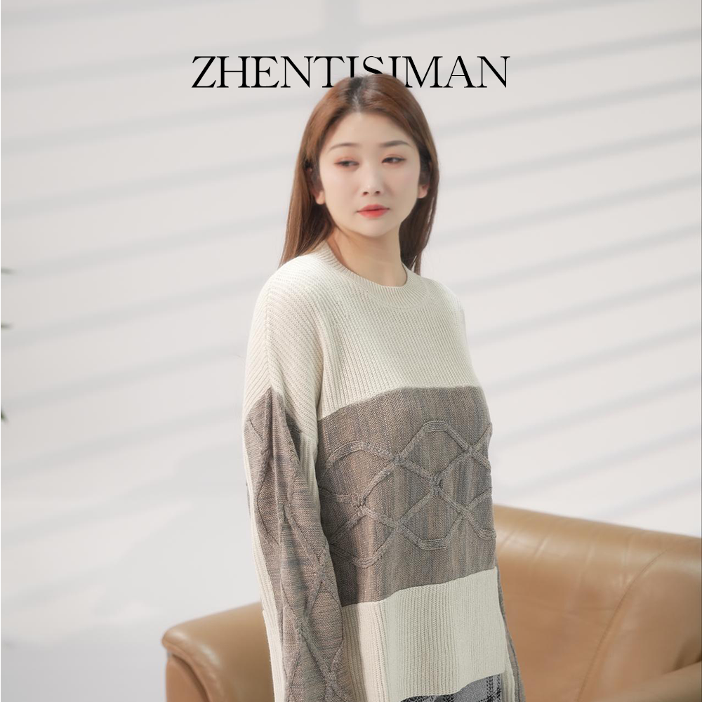 ZHENTISIMAN/ 水晶纱套头圆领衫本白长袖意大利纱线针织TA5053