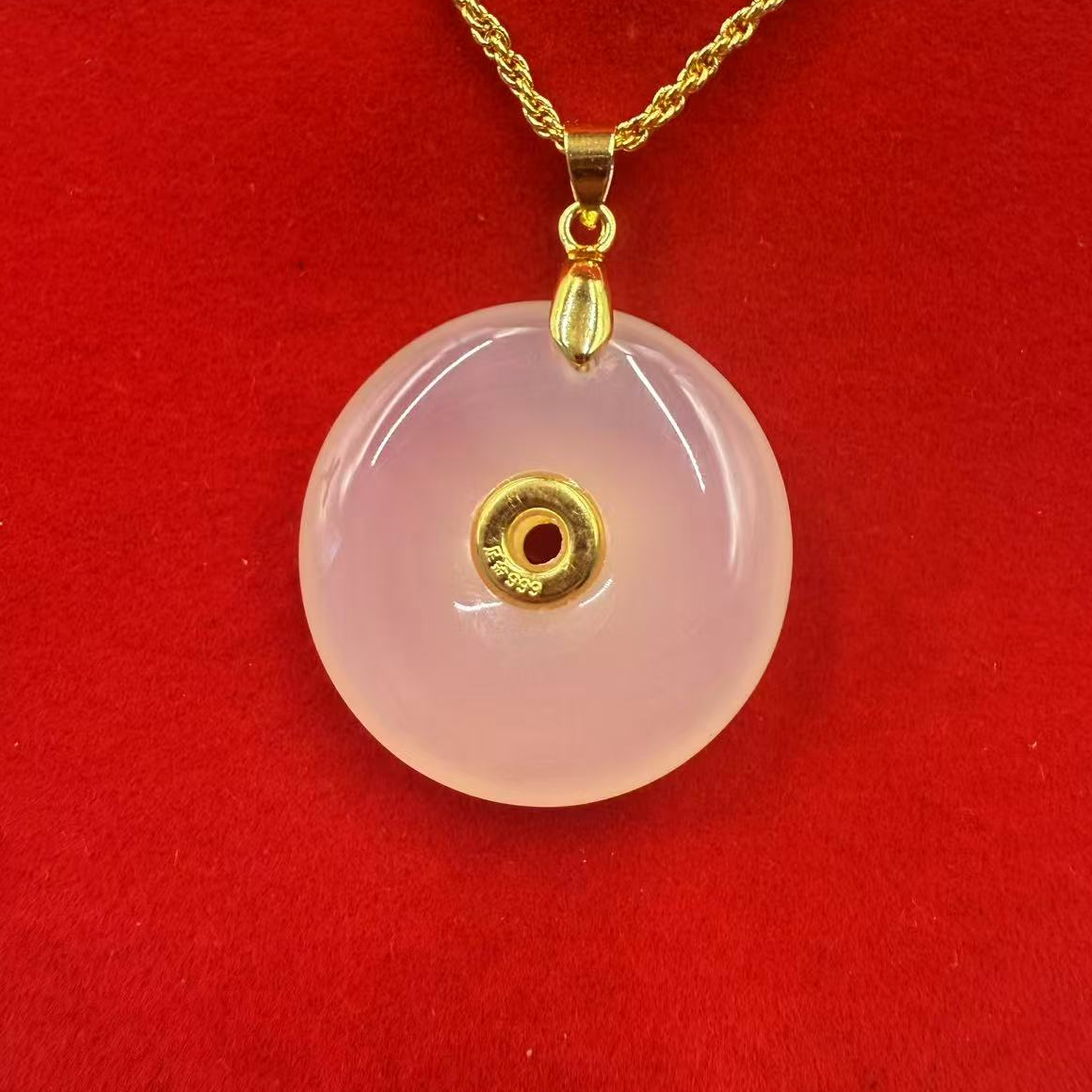 黄 金真金平安扣玉髓吊坠-男女同款-带礼盒证书 AN07