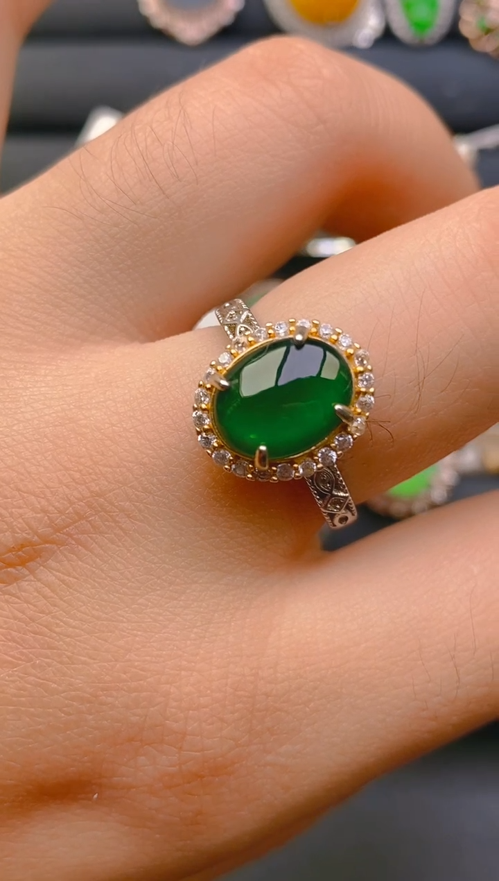 【闪购商品】翡翠戒指银S925镶嵌天然A货翡翠1