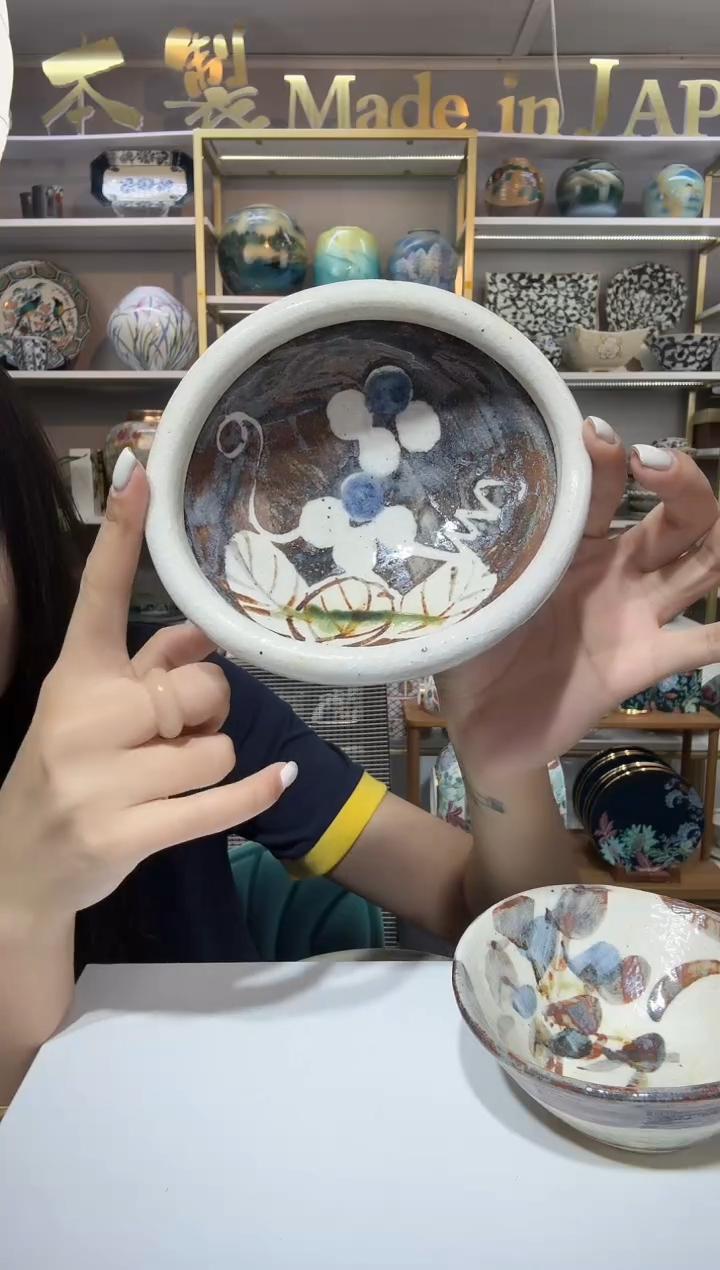 陶瓷志野烧14厘米椭圆钵一只小号