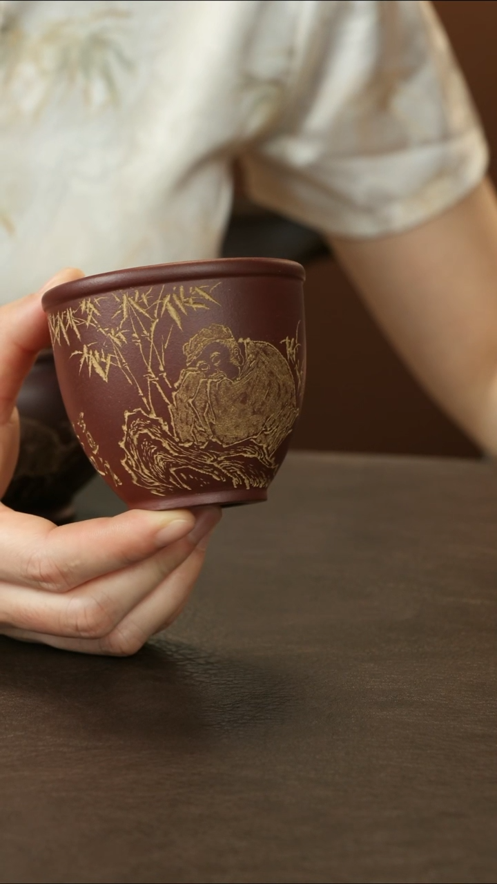 茶杯紫砂谢威 紫泥 主人杯