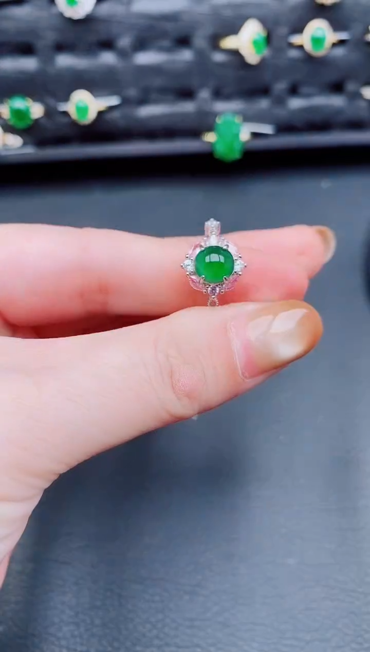 【闪购商品】翡翠戒指银S925镶嵌天然a货翡翠205