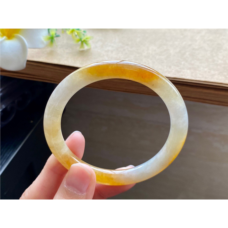 5.2批2804号53-7.6-7.8冰黄翡！俏色黄 独属于秋日的天然翡翠手镯