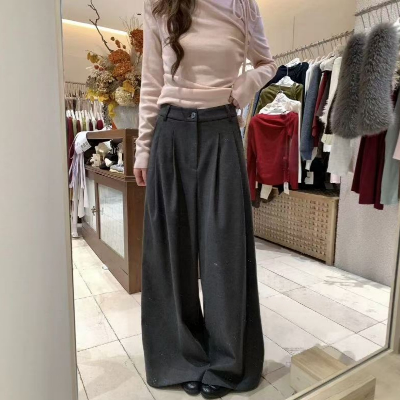 Manmi   褶皱弹力休闲阔腿裤（无腰带）   8612（A2↓）