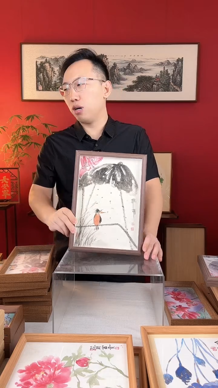 【闪购商品】国画听雨A4纯手绘国画摆台