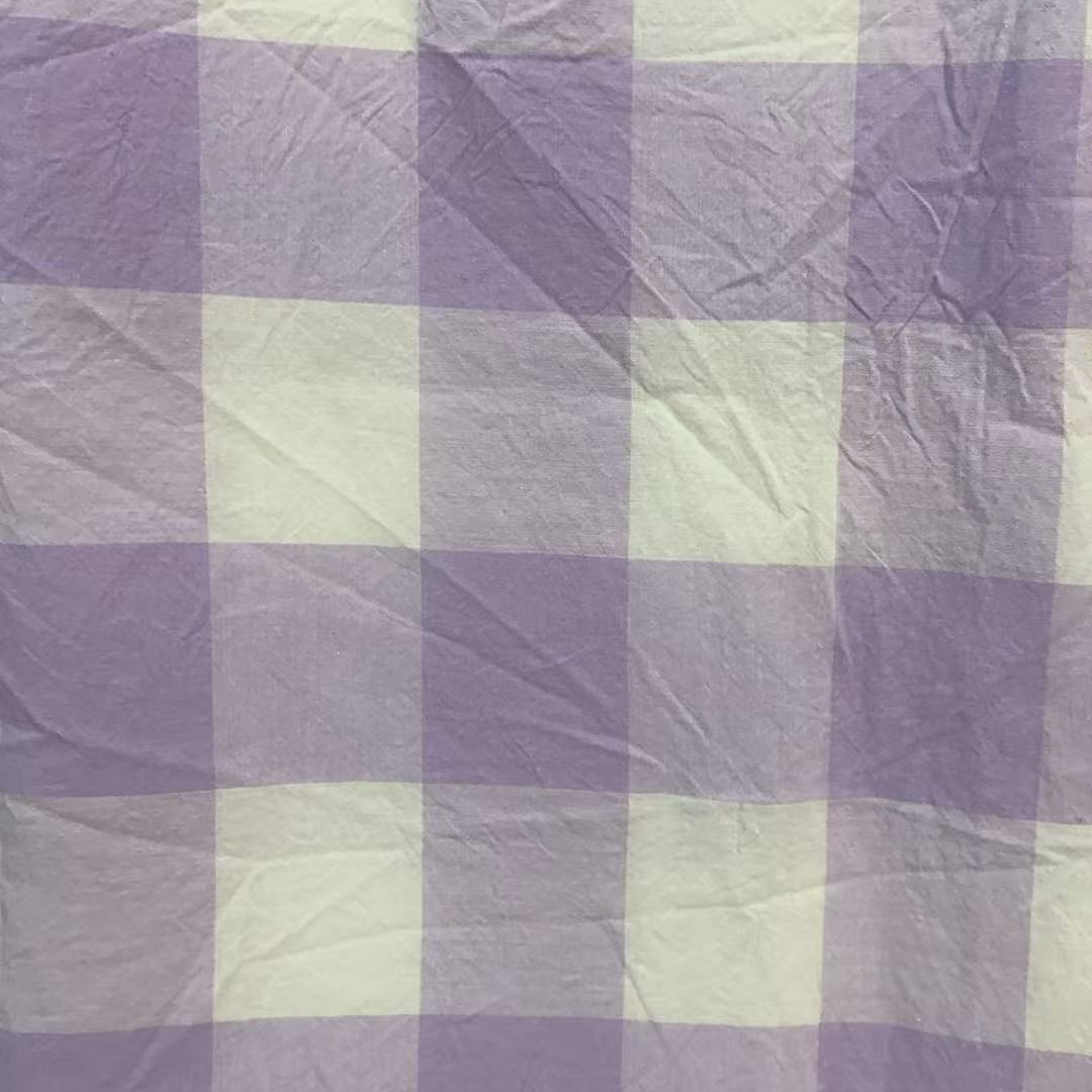 全棉100%色织水洗棉床品  28紫白中格