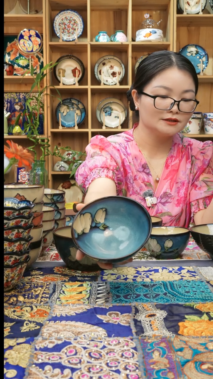 瓷片小可高温陶瓷一组两只小斗笠碗13厘米左右