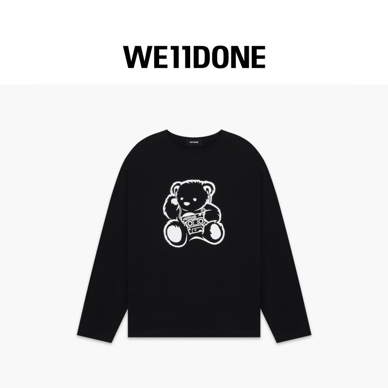 【新品七折】WE11DONE 新品素描拉链小熊休闲纯棉长袖T恤26-859
