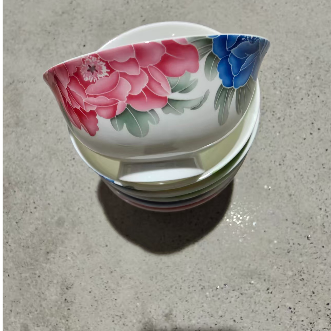 景德镇餐具【微瑕尾货】五彩牡丹4.5寸高脚碗6个装