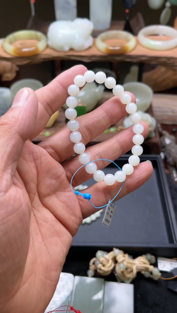 【闪购商品】和田玉手串未镶嵌卡8 新疆米达 圆珠 9002399