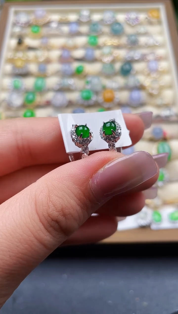 银S925镶嵌翡翠耳饰147