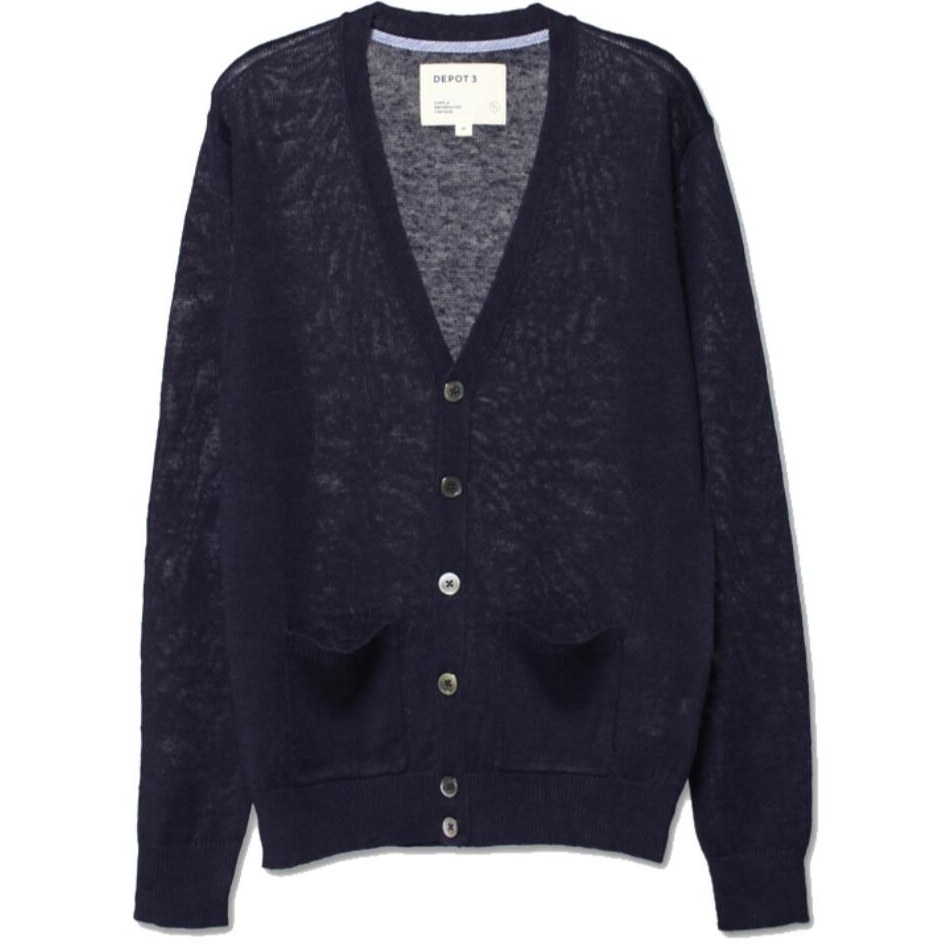 DEPO0147春秋男士针织开衫时尚休闲百搭简约亚麻长袖开衫