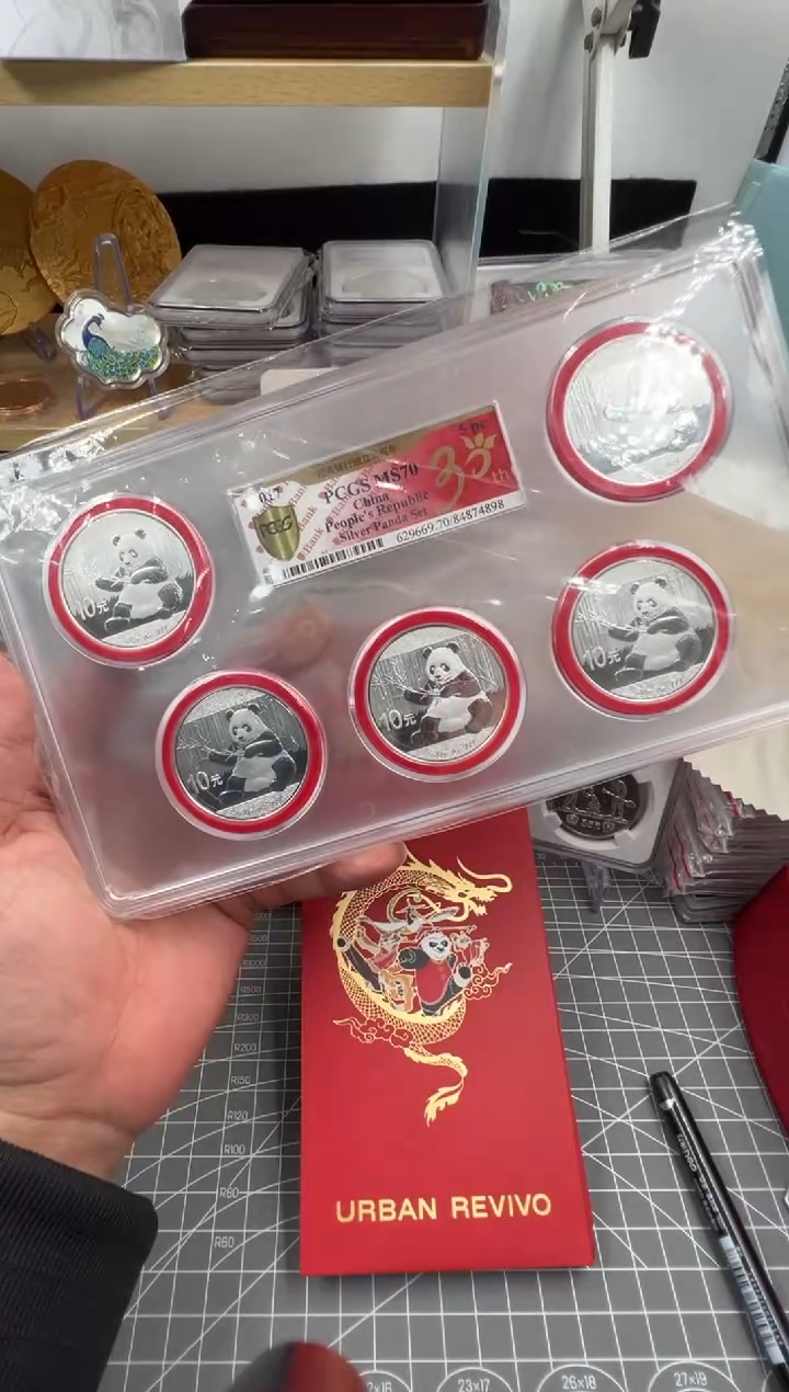 纯银2017年熊猫银币 5枚