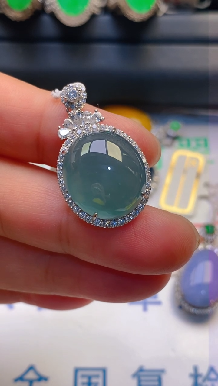 【闪购商品】翡翠耳饰银S925镶嵌天然A货翡翠1