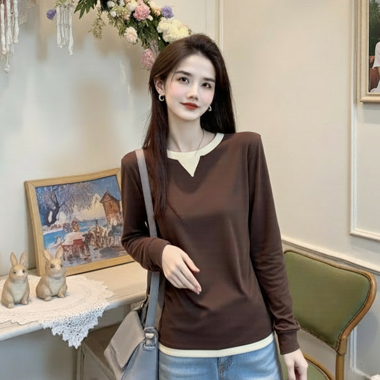 【似水流年】假两件设计感正肩卫衣绒衫打底单穿卫衣宽松长袖时尚