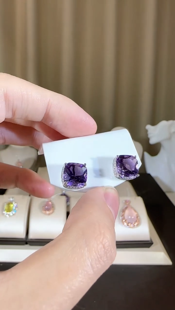 【闪购商品】紫晶耳饰银S925镶嵌10mm耳钉