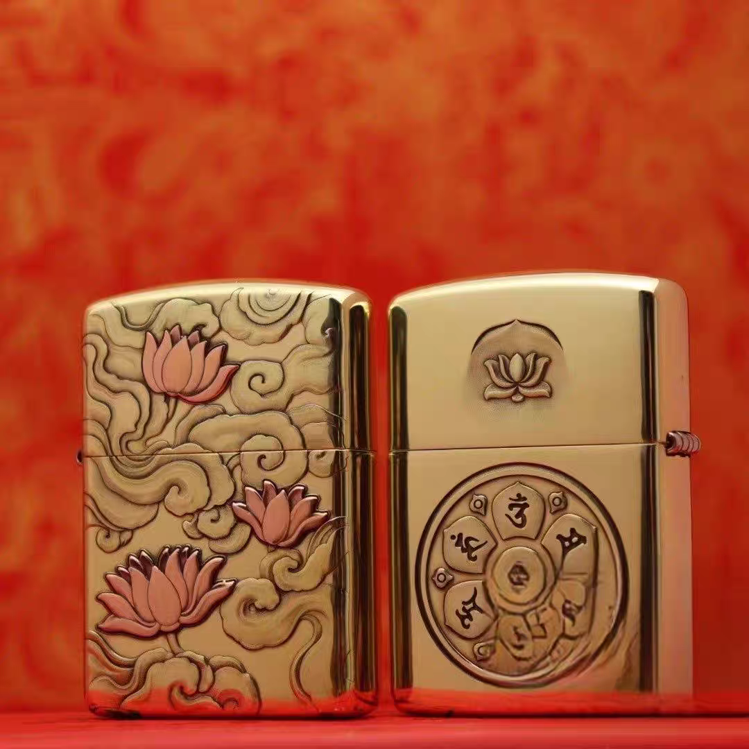 Zippo打火机铜盔甲步步生莲步步高升DY9912DK