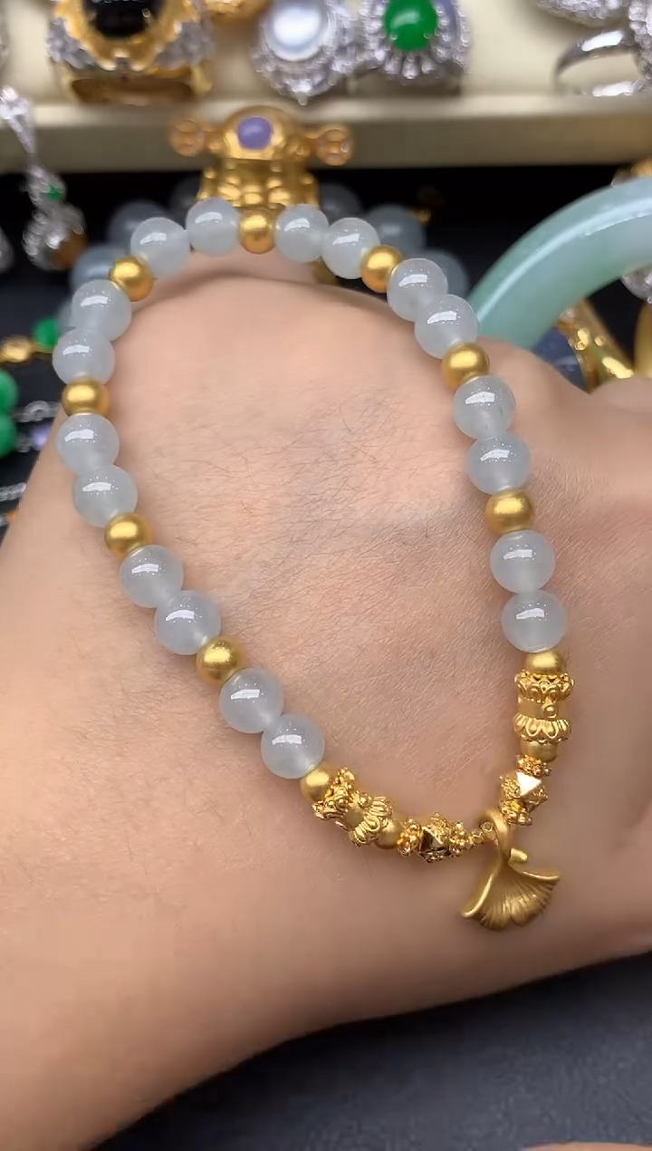 足金镶嵌手串翡翠222-雪姐翡翠天天见