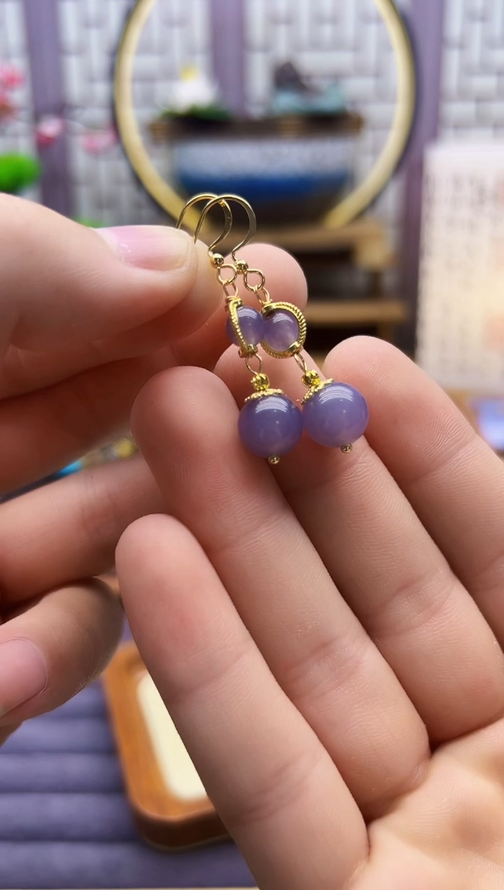 和田玉14K金镶嵌耳饰E310