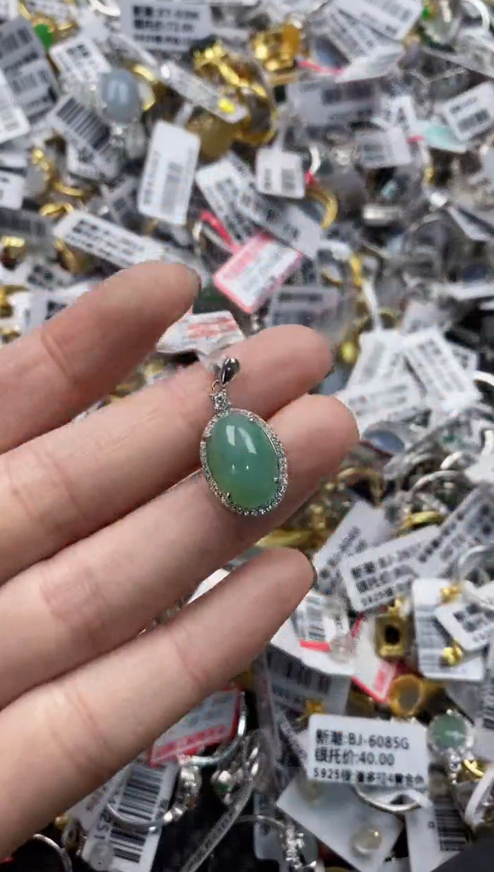 翡翠戒指银S925镶嵌5555----2