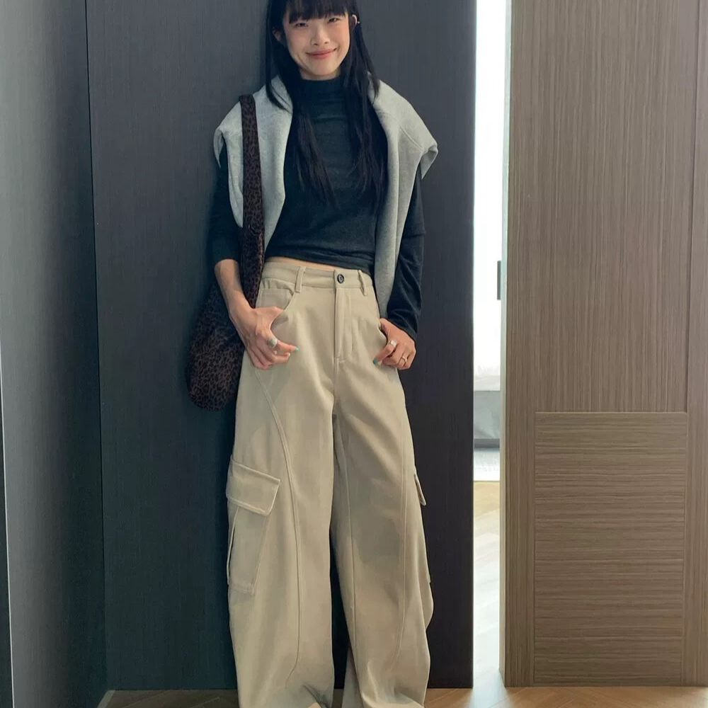 2026-冬季新款复古工装风宽松多口袋加厚磨毛工装弯刀裤 