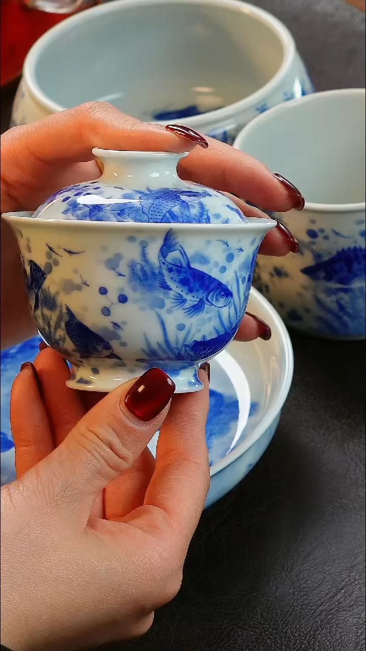 【闪购商品】青山赋鱼盖碗陶瓷