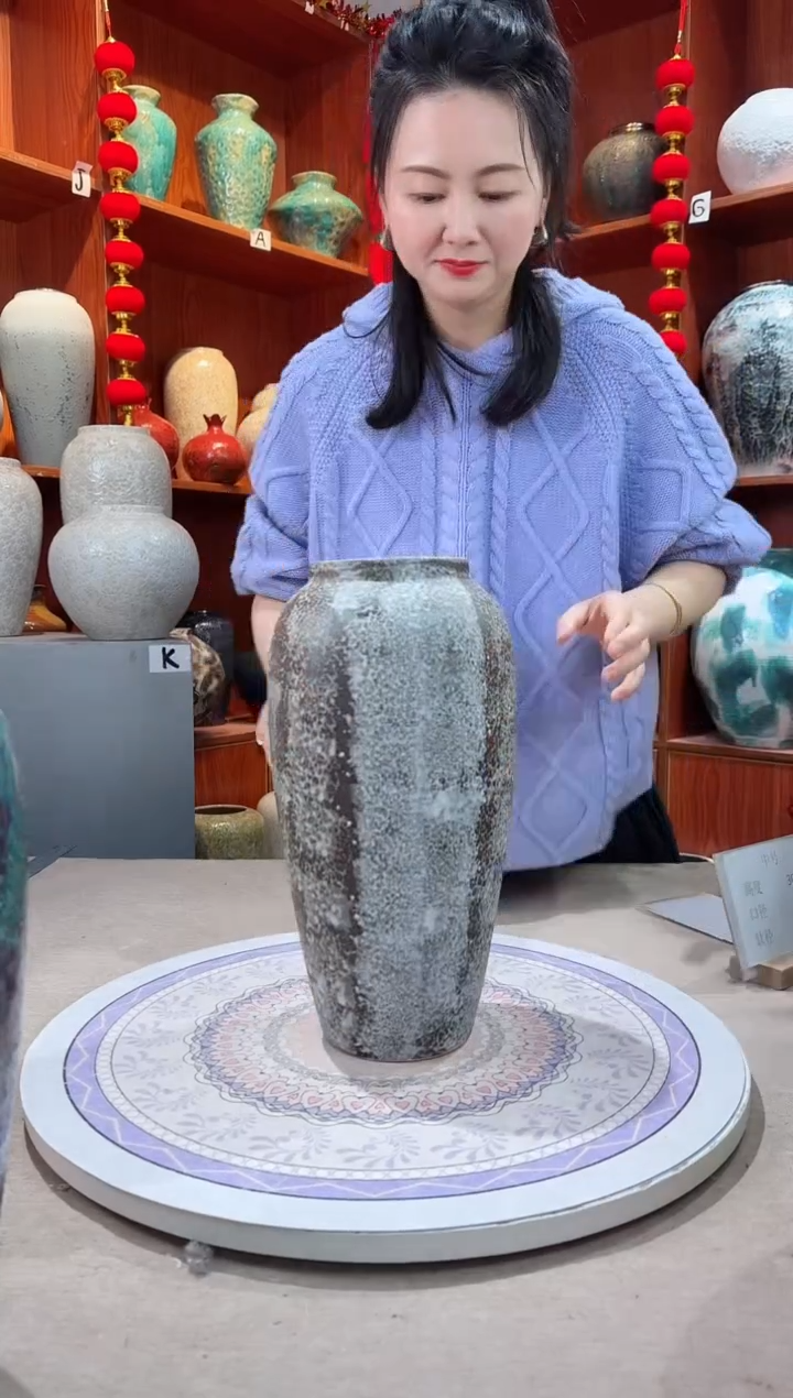 【闪购商品】瓶陶瓷花瓶 无花 灰白雪花秀大号